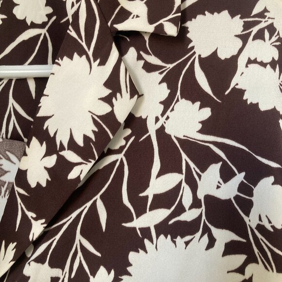 Silky Button Down Brown and Cream Floral Print Blouse - Picture 2 of 4